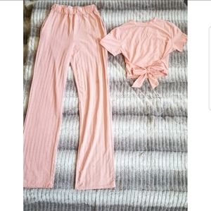 Cute pink crop top and pant set
